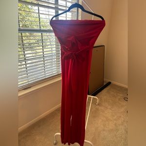 Red Strapless Pantsuit